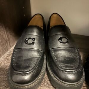 Coach Black Leather Penny Loafers with Signature C Accent